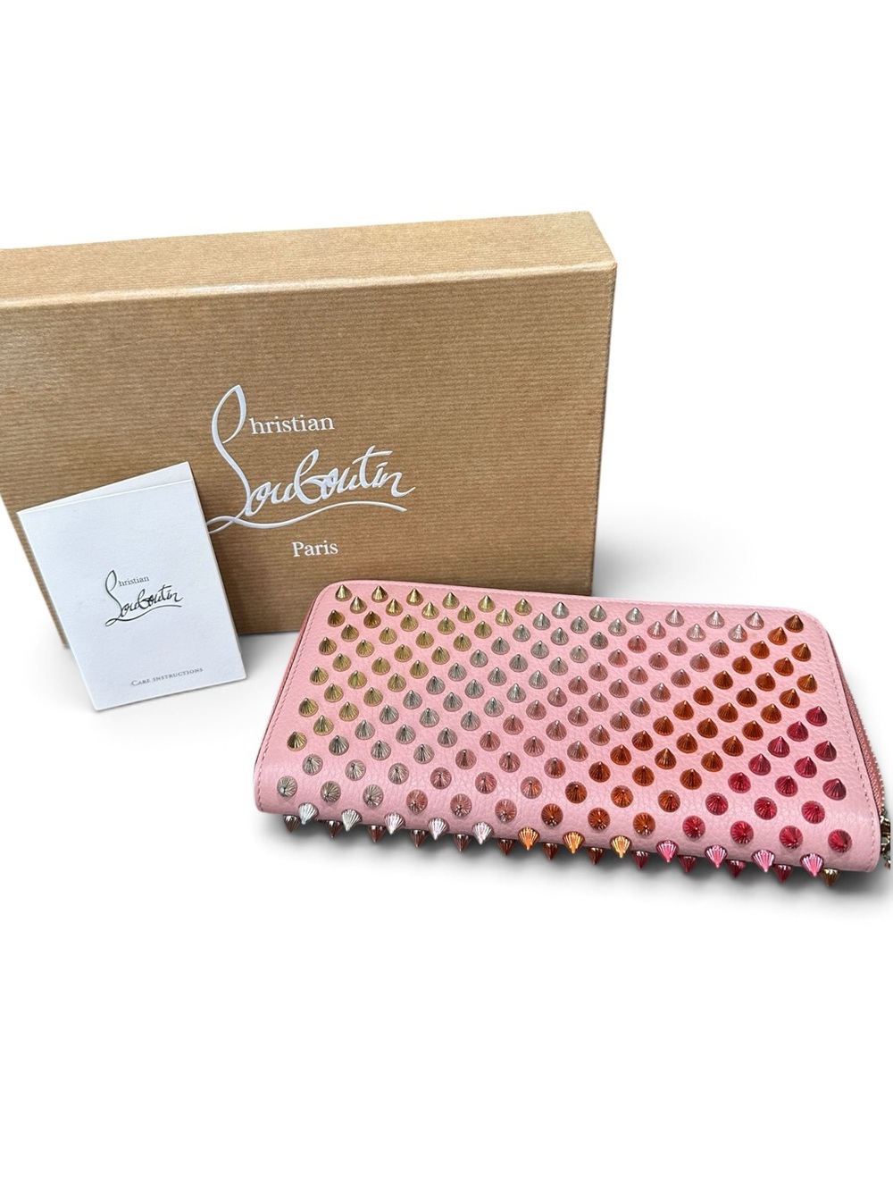 Christian Louboutin Panettone Wallet Voile Pink Ombré Multimetal Spikes like new